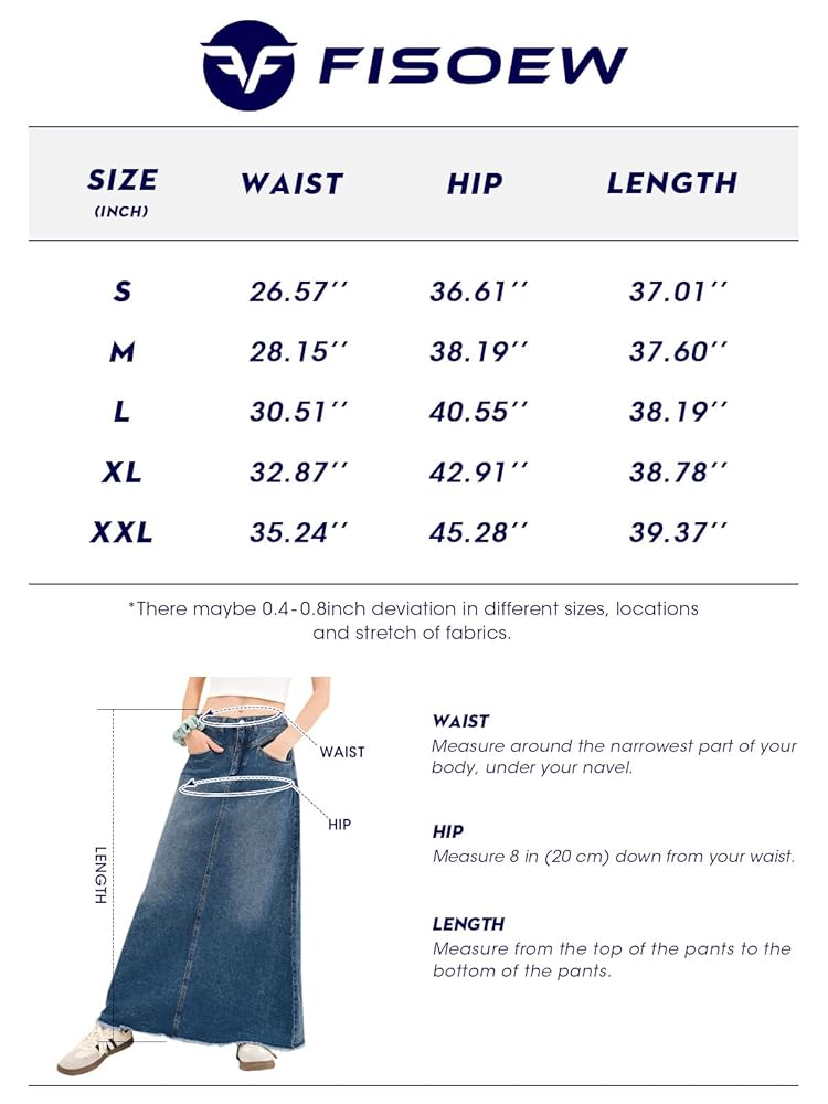 Fisoew Women's Vintage Denim Maxi Skirt Casual High Waist A