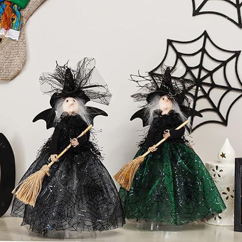 Miniatura 3 de Decoración para decoración de árbol de bruja, bruja negra con vestido de telaraña y alas de murciélago, adorno de Halloween, 11 pulgadas