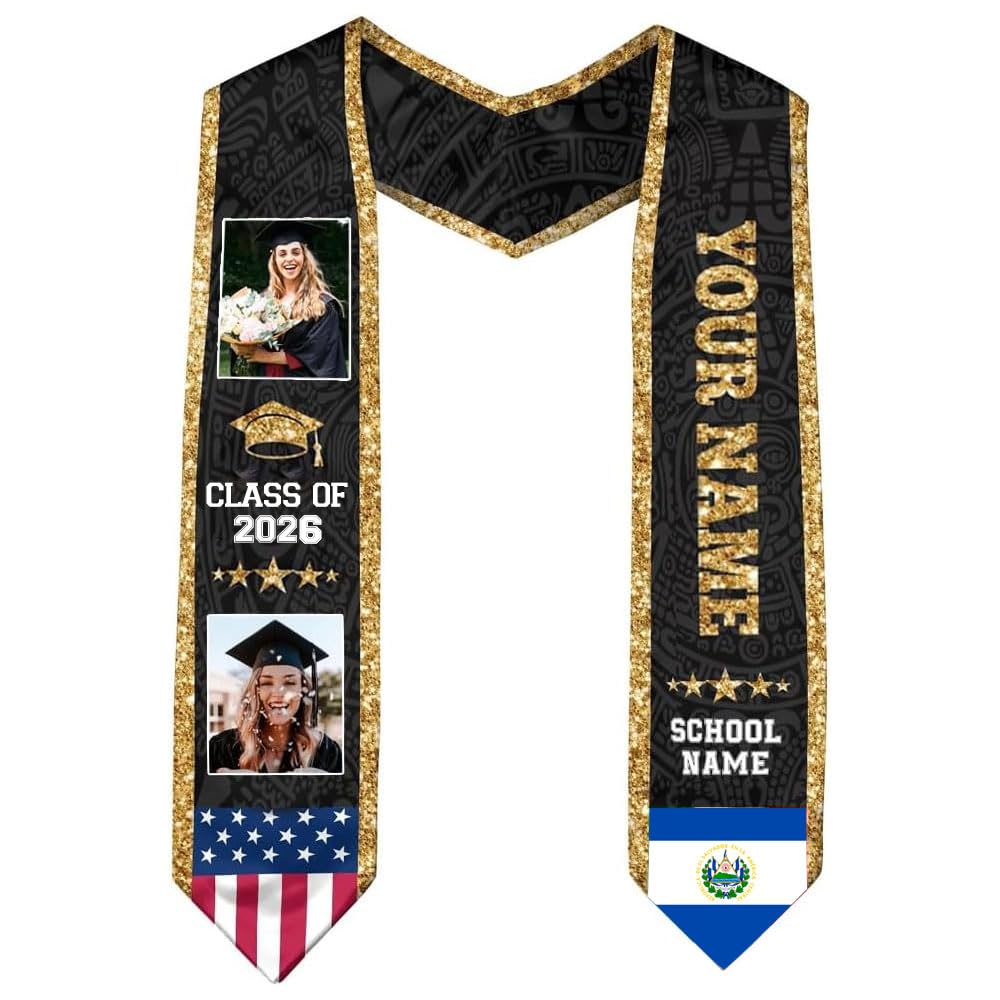POPPOP Personalized el Salvador Graduation Sash, Salvadorian Graduation Stole Class of 2025, American el Salvador