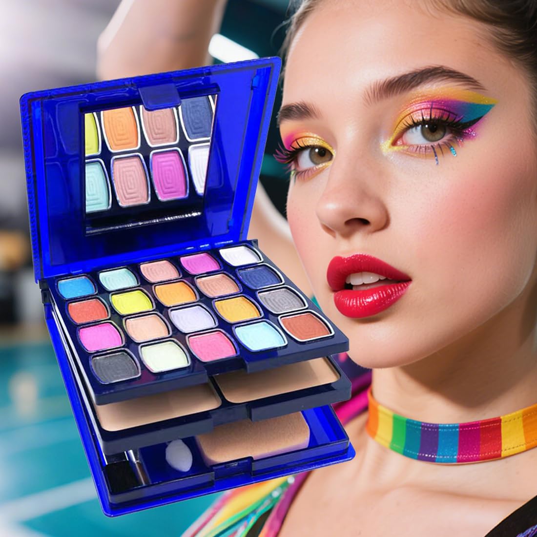 Badhare Eyeshadow Lipstick Blusher Makeup Box 20 Color Eyeshadow Palette 5 Lipstick 5 Blusher Set Full Face Makeup Kit with Cosmetic Mirror,Blush, Highlighter, Brushes & Sponge Personal Makeup Set 30 IN 1 Makeup Set