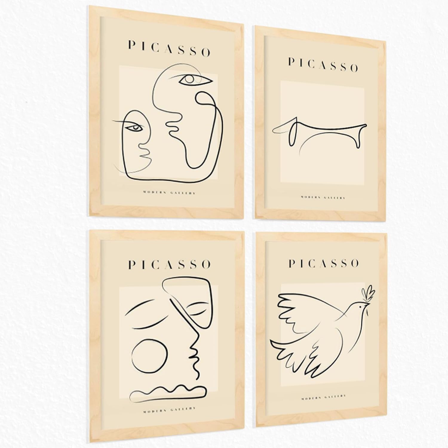 Nacnic Peace ® - Set Of 4 Picasso-Inspired Illustrations - Decorative Wall Prints For Interior Decoration - A3 Posters - Unframed