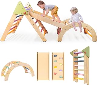 LOL-FUN Pikler Triangle Set Montessori Toddler Climbing Toys Indoor, Foldable Climbing Toys for 1 Year Old, Baby Climbing Gym Slide for Toddlers 1-3