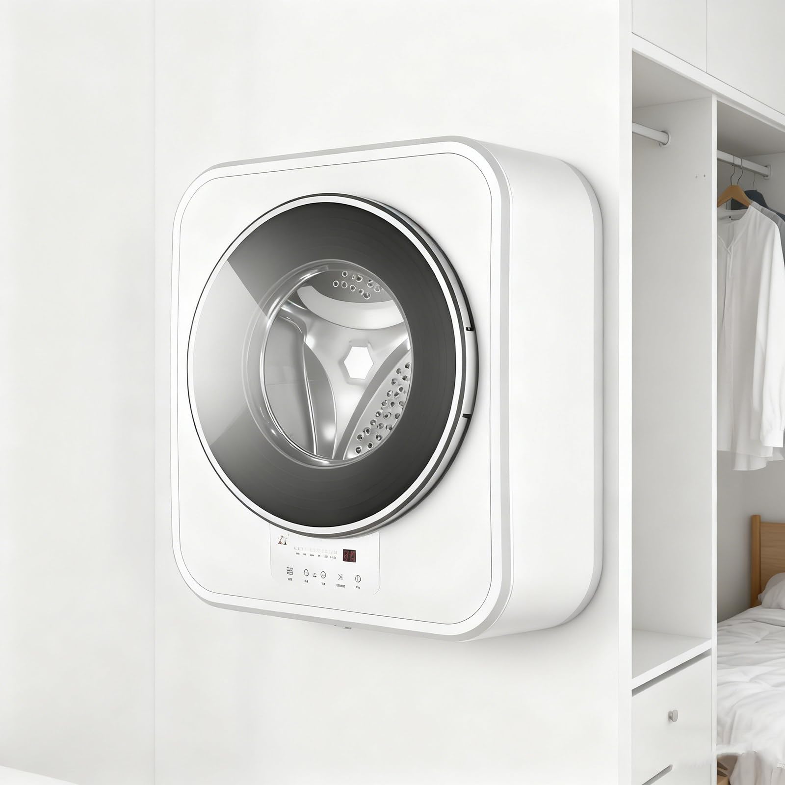 Mini Lavadora Mural de 3 kg, Lavadora Automática con Secadora de Aire Caliente, Lavadora de Ropa Interior a Alta Temperatura, Ahorra Espacio en Apartamentos y Hoteles.
