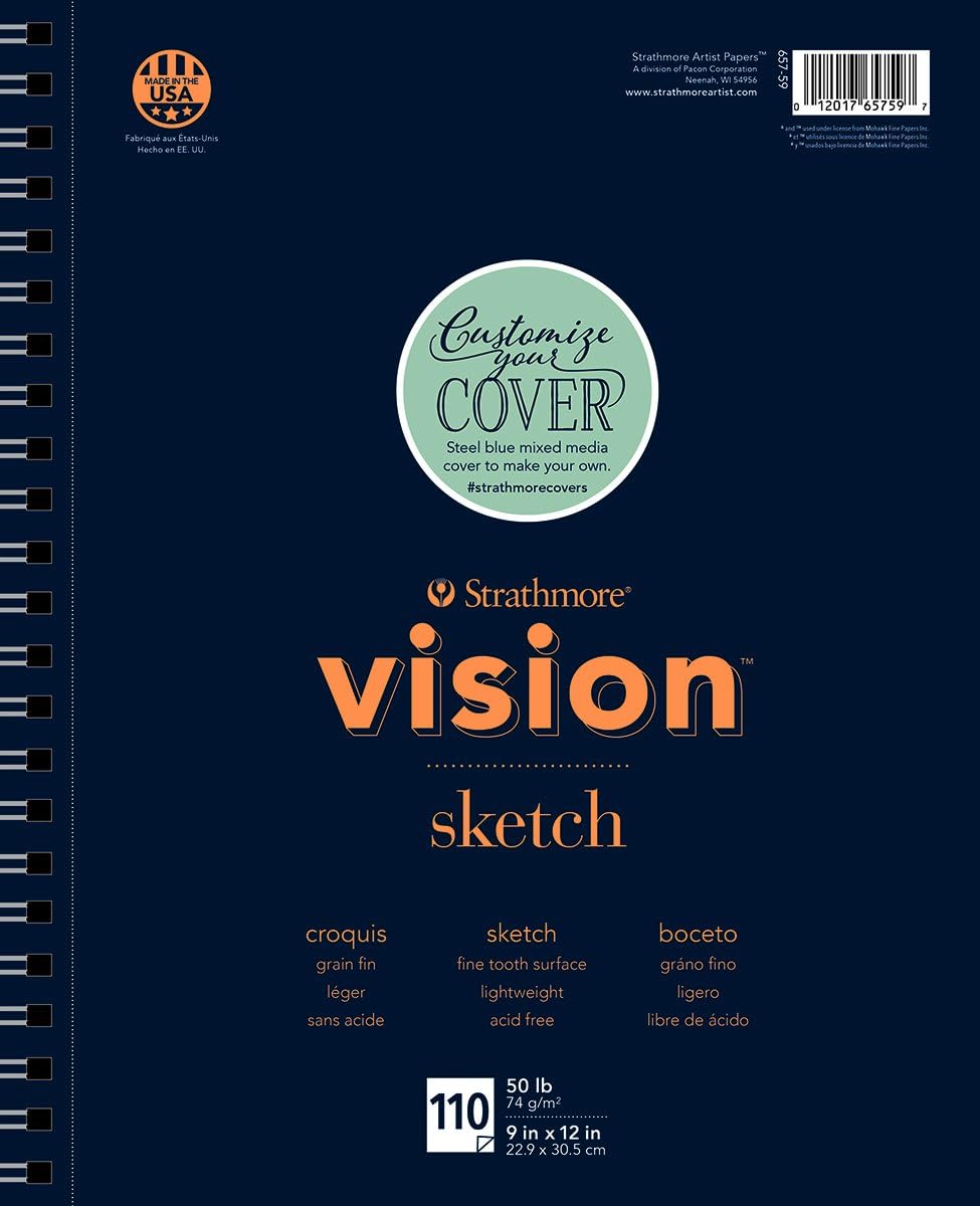 StrathmoreVision Series Sketch Pad, 9x12 inch, 110 Sheets – Artist Sketchbook for Drawing, Illustration, Art Class Students