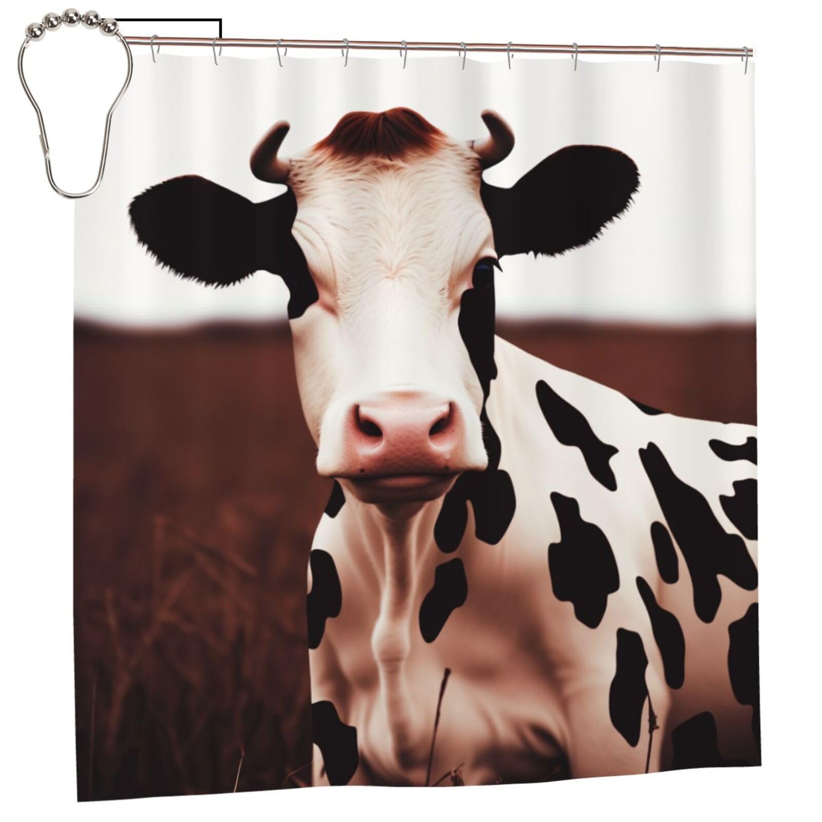 BWWHCCTI Cute Cow Printed Shower Curtain With 12 Iron Hooks Opaque Quick Drying Waterproof Shower Curtains Sets For Bathroom 183x183 CM