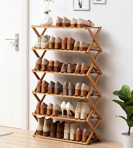 WEII Mehrschichtiger Schuhschrank-Faltbares Schuhregal aus Bambus-Wohnzimmer, Schlafzimmer, Badezimmer, Schuhe und Stiefel, Präsentationsständer (6 Layers,50Cm) Cover
