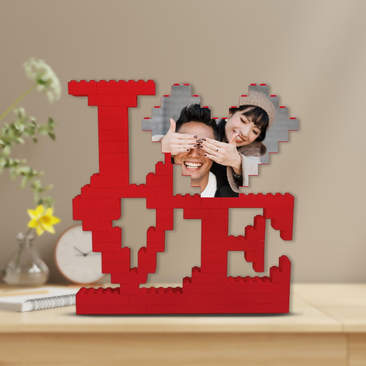 Custom Photo Building Brick - DIY Love Puzzle for Valentine's Day, Birthday, Personalized Heart-Shaped Block Gift for Couples Husband Wife Mom Dad Unique - Unique Custom Gift