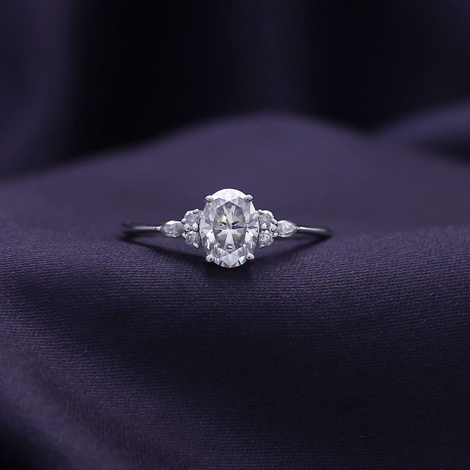 SAVEARTH DIAMONDS 9/10 CT Center 7X5MM, Lab Created Moissanite Diamond & Lab Grown Diamond Solitaire Engagement Ring In 14K Gold Over Sterling Silver(0.90 Cttw)