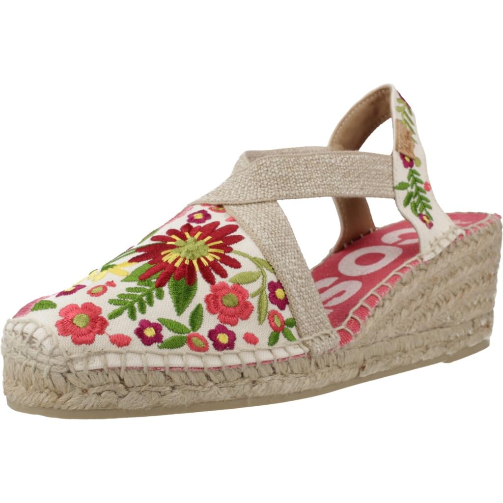 Toni Pons MONTJOI - Alpargata de cuña de Mujer con Bordados Multicolor