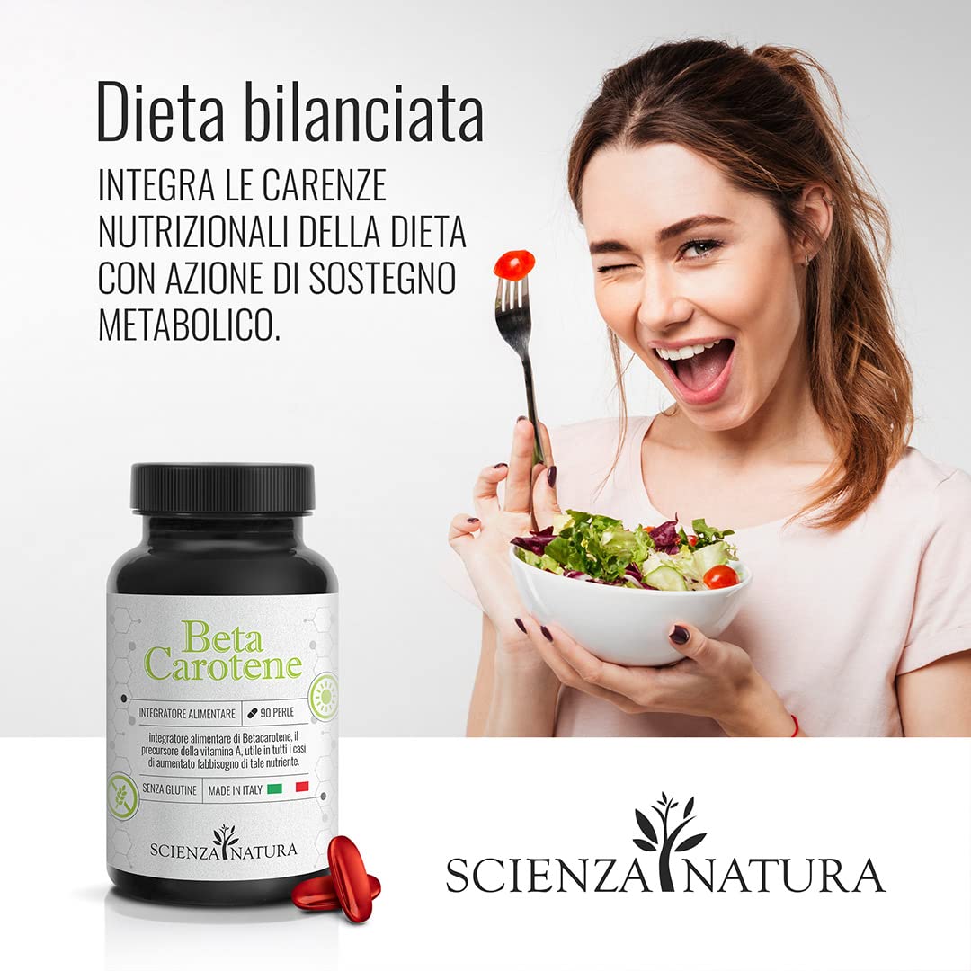 ScienzaNatura - Betacarotene per Abbronzatura Forte - Integratore per Attivatore Abbronzatura, Occhi e Pelle Made in Italy - 90 Perle
