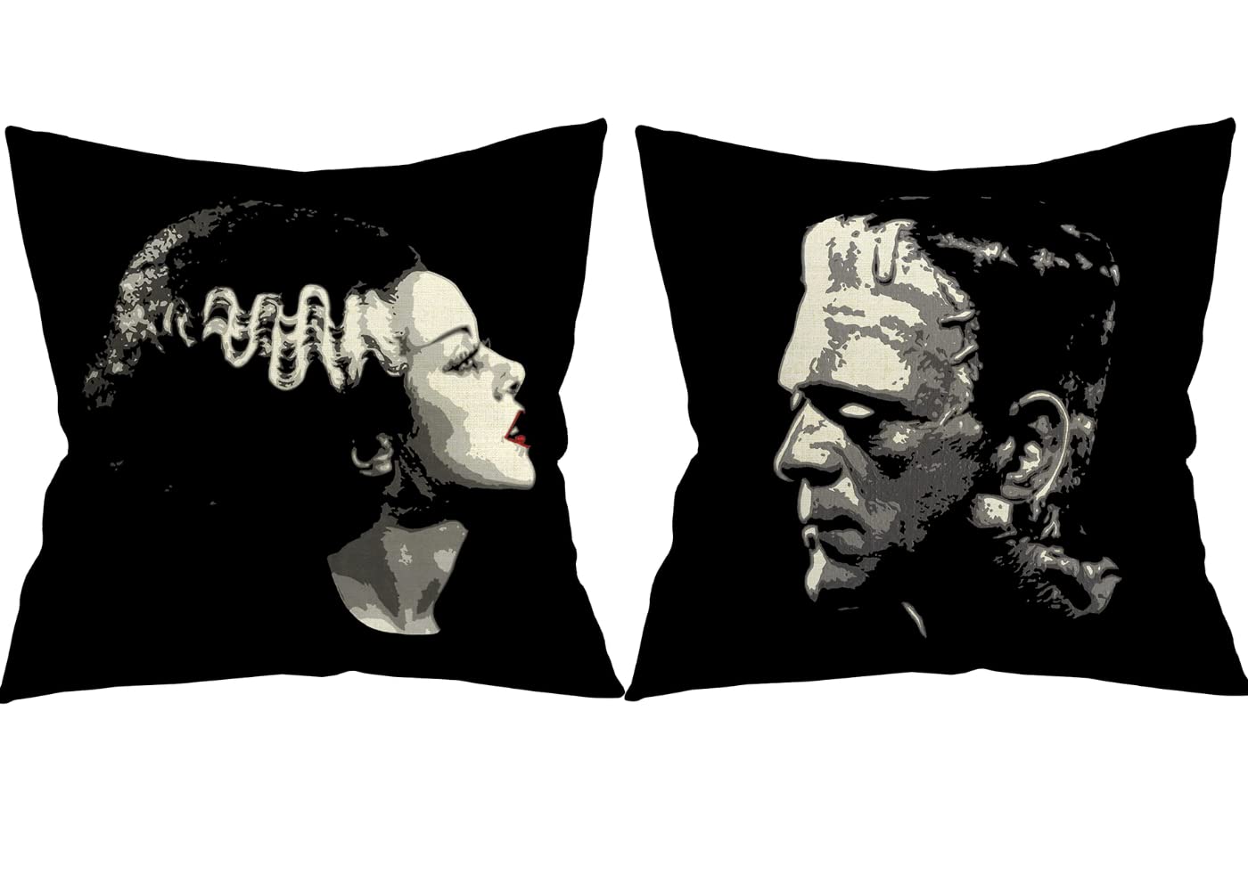 Gothic Home Decor Bride of Frankenstein Monster Classic Horror Movie Pillow Covers 18X18 Set of 2, Double-Sided, Goth Room Decor, Line