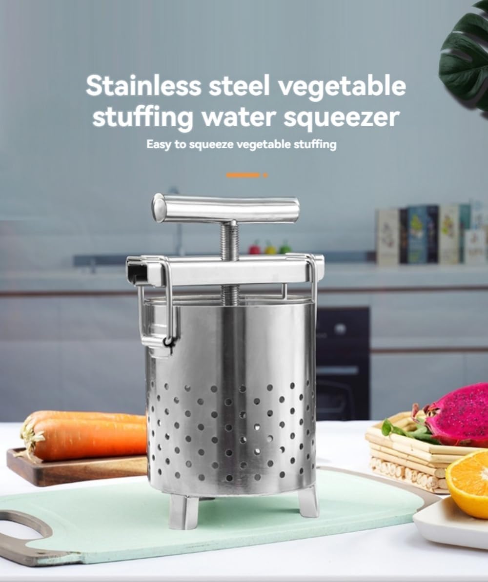 Fruit Wine Press Honey Press Extractor Household Stainless Steel Barrels Cheese Tincture Herb Manual Press machine Press Beekeeping Tool with T-Handle, Stable Base