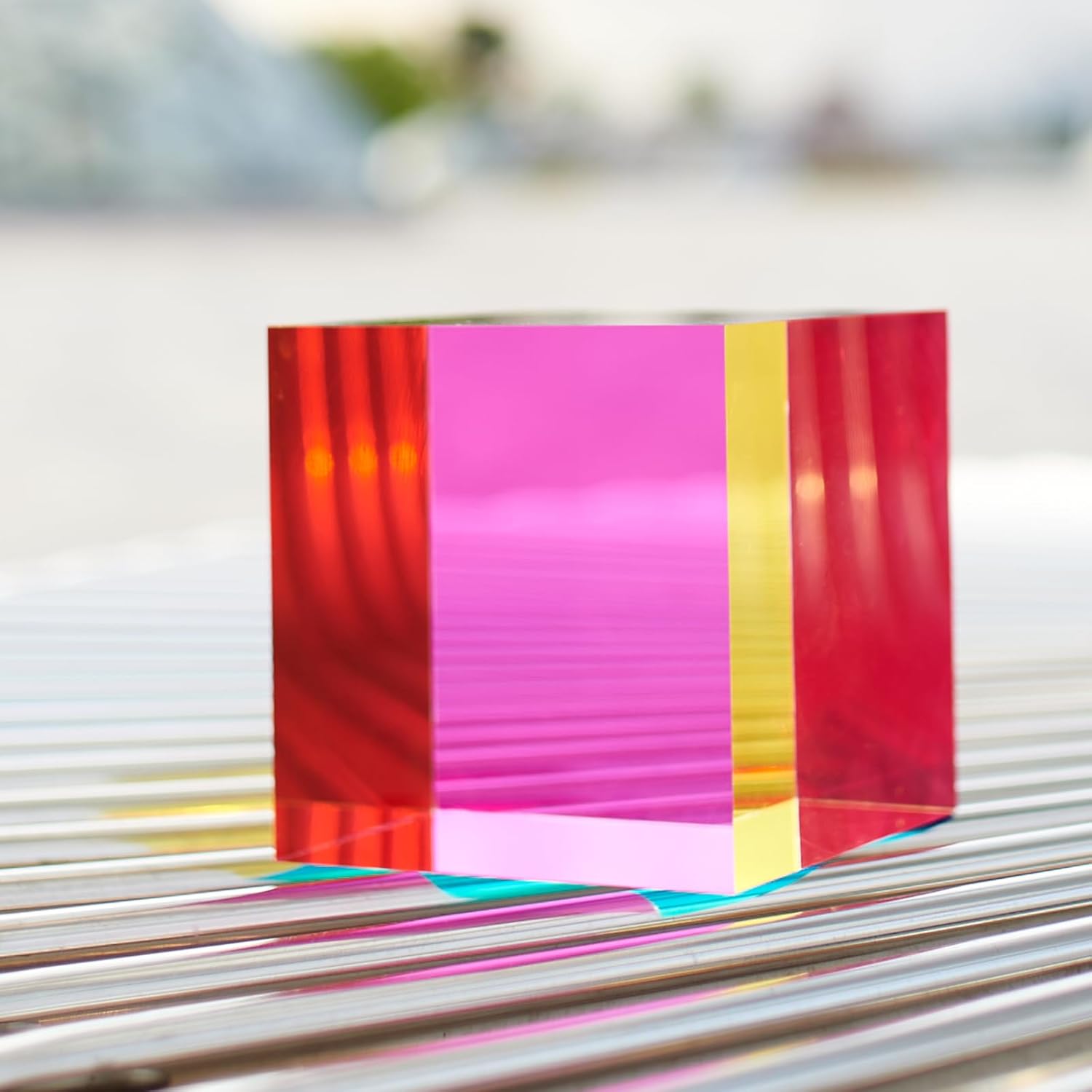CMY Color Cube, 3.93 inch (100mm) Mixing Color Cube, Colorful Acrylic Prism for Home or Office Desktop Decoration, Science Learning Physic Toys Educational Gifts for Kids