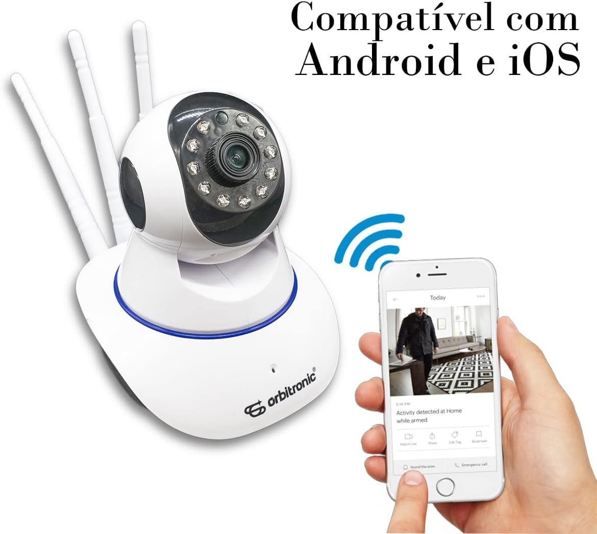 Câmera Segurança 3 Antenas Robo Baba Pet Ip Onvif Wifi Noturna Orbitronic