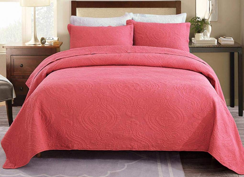 Sjdopulse Red Quilted Bedspread With 2 Pillow Shams Soft Microfiber Bed Throws Coverlet Quilt Comforter Bedding Set, Purple, 240X260cm