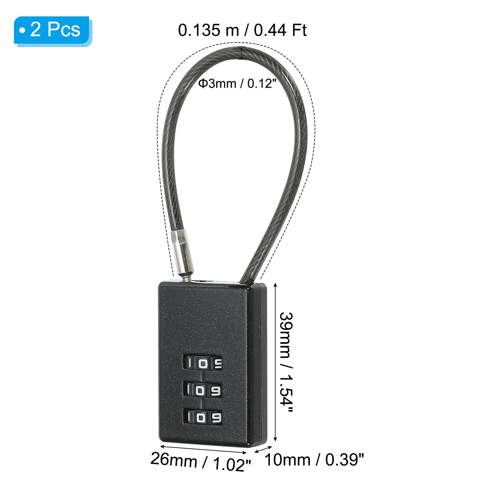 PATIKIL 2 Pack 3 Digit Combination Lock - Image 2
