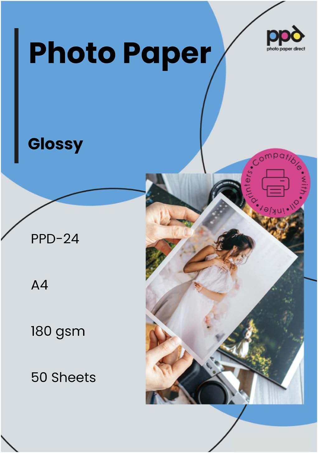PPD Glossy Inkjet Photo Paper 180sm Pack of 50