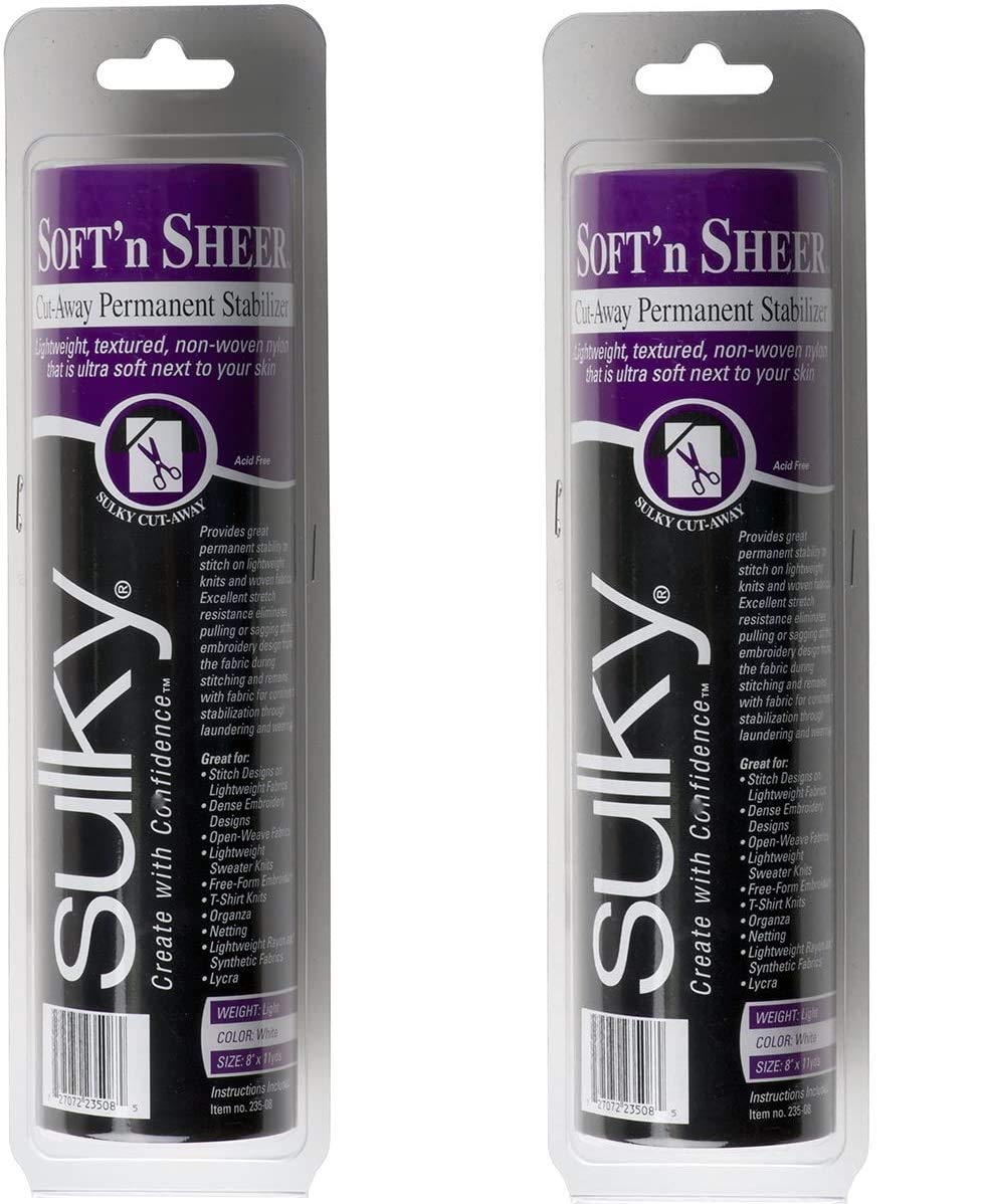 Sulky Of America Cut Away Soft N Sheer Estabilizador, 8 pulgadas por 11 yardas, blanco (paquete de 2)
