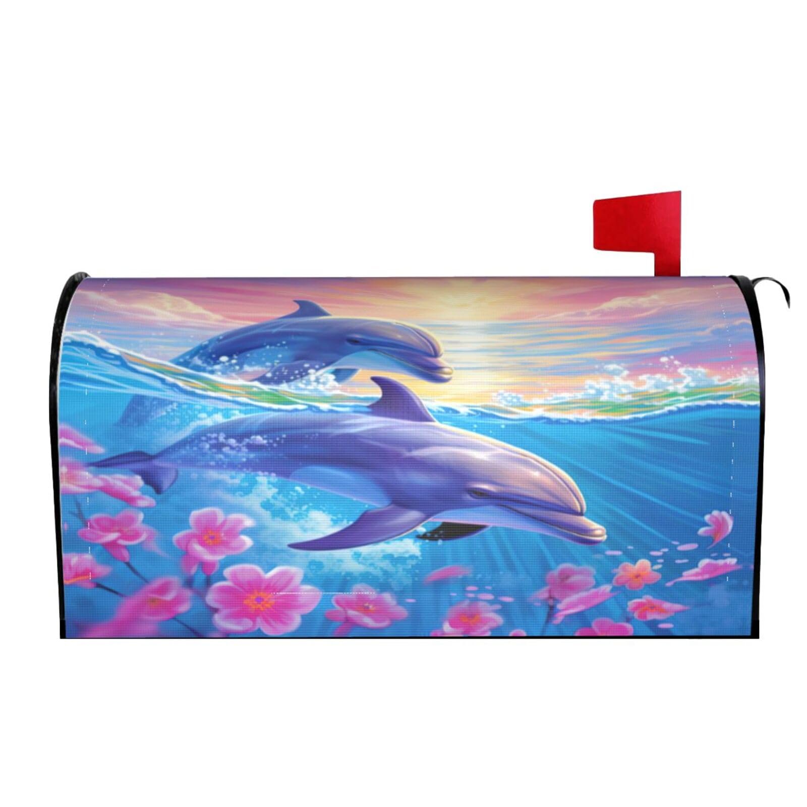 Sunrise Ocean Dolphins Playing 03 Mailbox Covers Magnetic Wraps Post Letter Box Cover Garden Home Decor