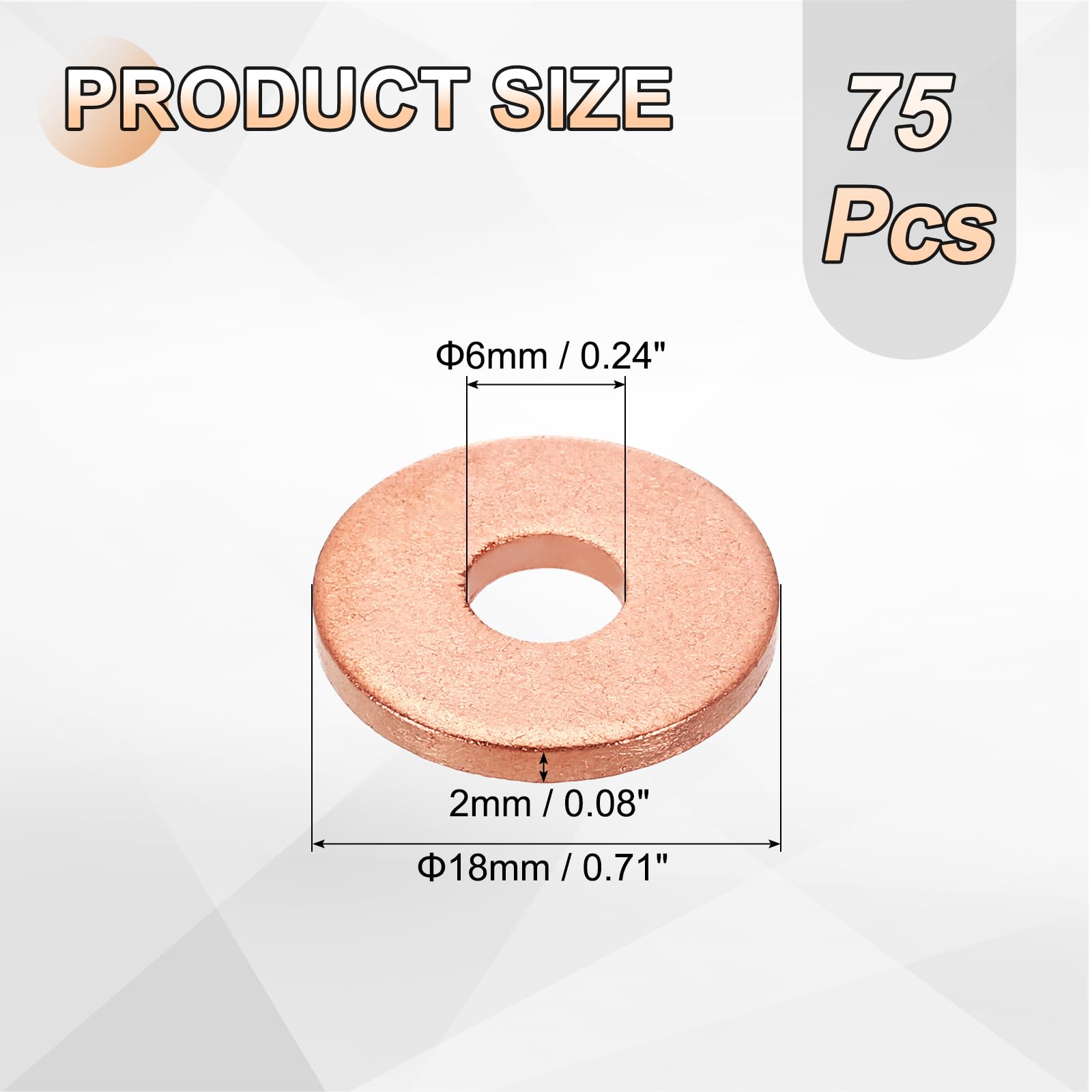 QUARKZMAN 75Pcs Rondella Piatta M6 Rondella Di Rame Diametro Interno 6mm