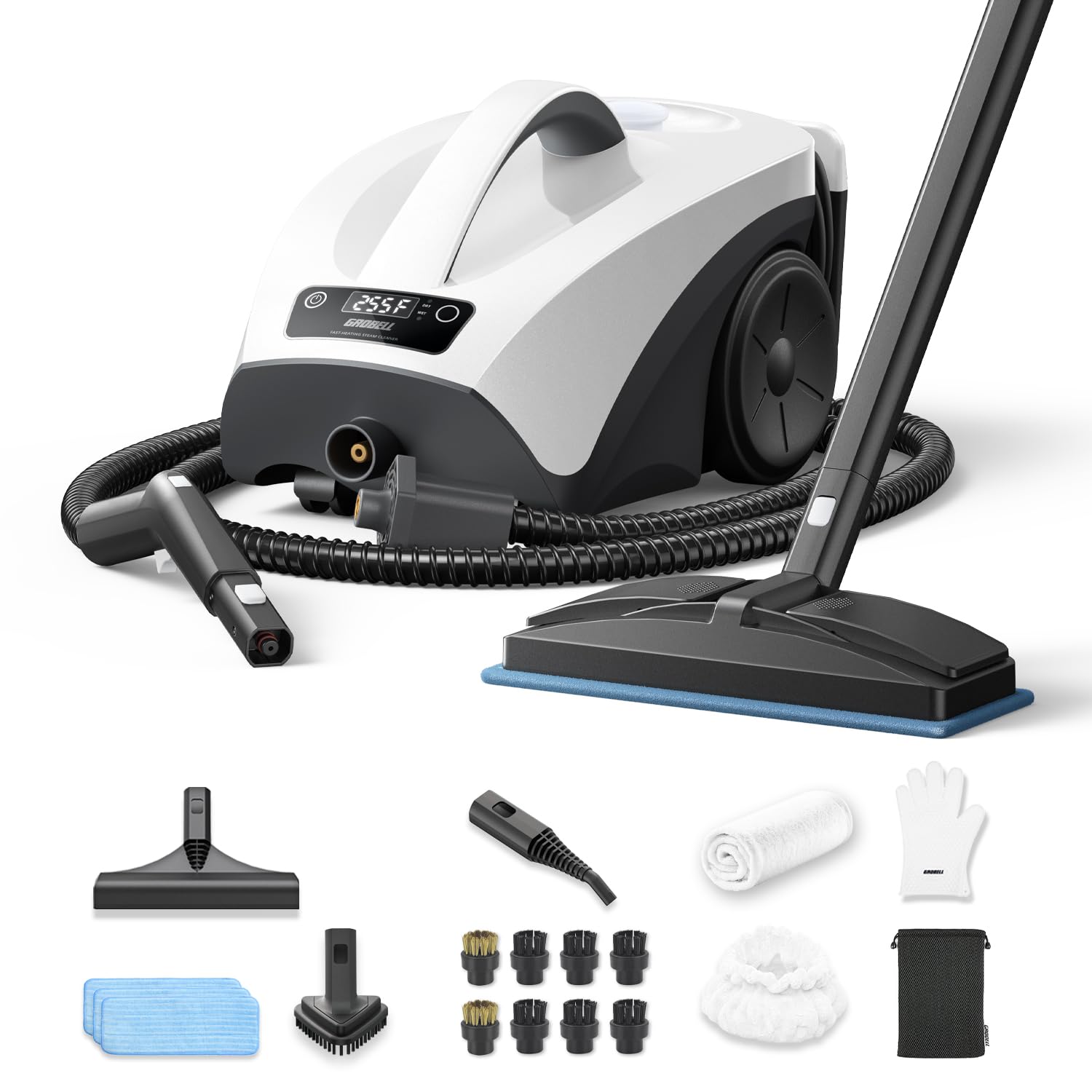 Photo 1 of GROBELL 40s Fast Heating Steam Cleaner: 21 PCS-0.66Gal No Pressurized Large Tank-No Cooling & Refill Anytime Detachable Hose Chemical-Free Cleaning for Home Upholstery Grout Floor Bathroom Car Kitchen