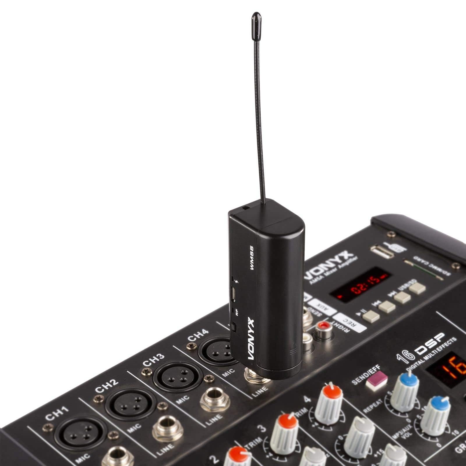 Vonyx WM552 Set de 2 Micrófonos Inalámbricos Duales con Receptor UHF, Conector de Altavoz, Recargable por USB, 10 Canales seleccionables, Silencio Automático, Micro para Cantar, Microfono Reuniones