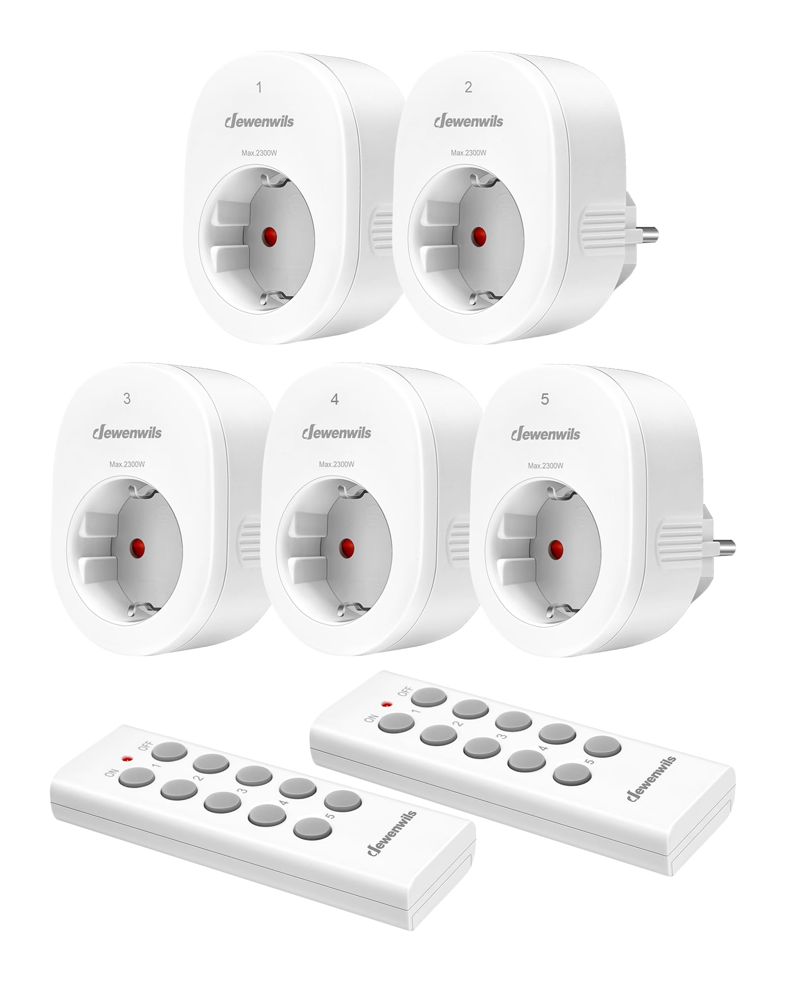 DEWENWILS Enchufe Inalámbrico con Mando a Distancia, 2300 W, Alcance de 30 m, Ideales para Decoración Navideña, Programable y Ampliable, Incluye 5 Enchufes y 2 Mandos a Distancia Global Recycled Standard Global Recycled Standard Global Recycled Standard