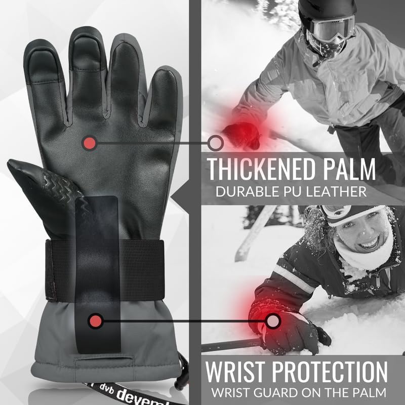devembr Snowboarding Gloves with Wrist Guards, Ski Gloves Touchscreen - Image 2