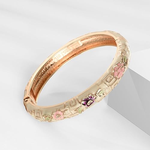 Miniatura 4 de UJOY Vintage Cloisonne Pulseras Flor Esmaltada Joyería Chapado Oro Brazalete Brazalete para Mujer Caja de Regalo 55A35