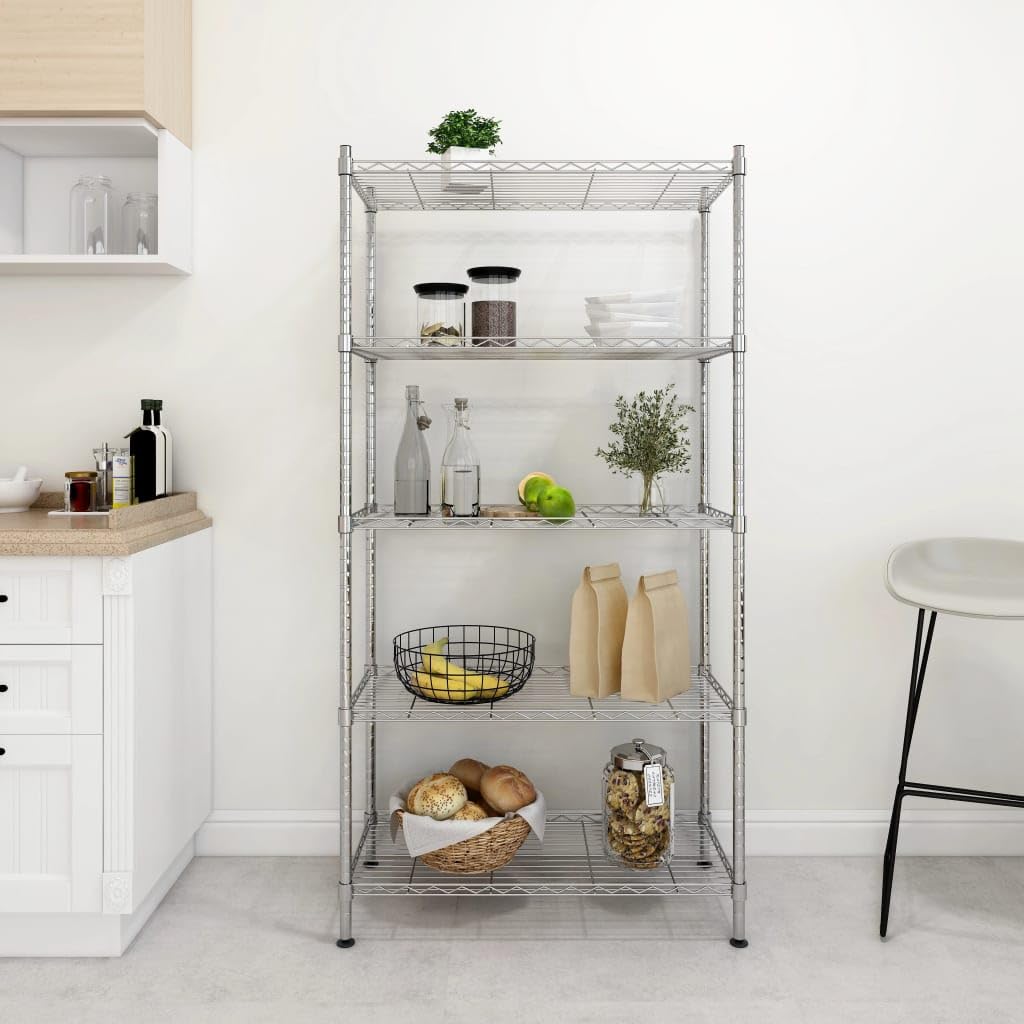 Générique Étagère de Rangement 5 Niveaux 90x35x180 cm Chrome 250 kg,Entreprise & Industrie,Stockage Industriel,Étagères industrielles,Argent,10.3 KG,324623