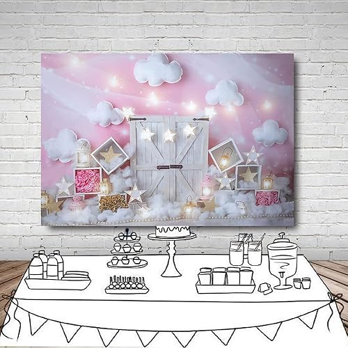 Miniatura 4 de MEHOFOND Fondo de estudio fotográfico de nube rosa y blanca, accesorios de fondo de cumpleaños para niña, baby shower, decoración de fiesta,