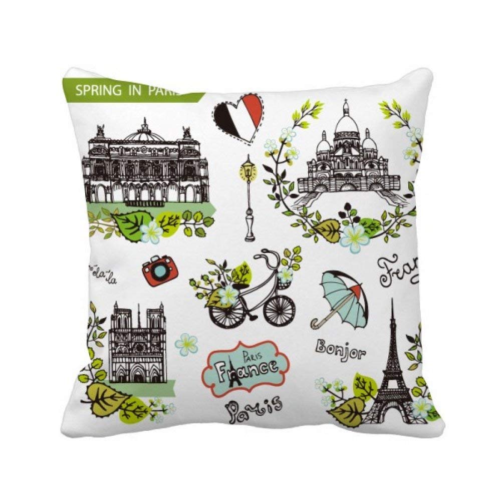 Housse de coussin design printemps Eiffel Paris graffiti, cadeau déco original