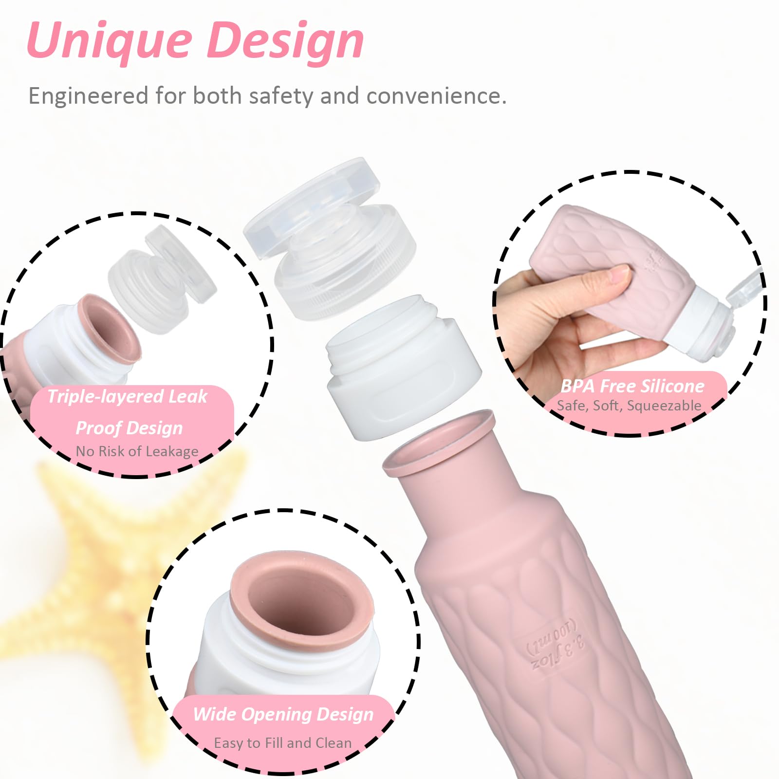 YoHyien 8 Pcs Silicone Travel Bottles for Toiletries 100ml, Refillable Travel Bottles Set - Image 3