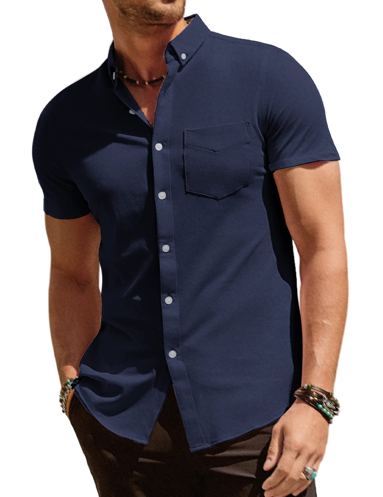 PJ PAUL JONESMen's Button Down Shirt Short Sleeve Regular Fit Casual Cotton Oxford Shirts Tops