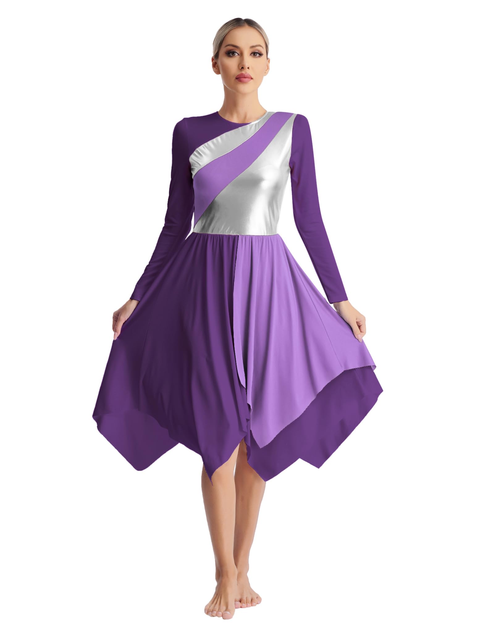 Mujer Ensemble Baile Litúrgico Asimétrico Vestido Con Pantalones Pierna Ancha Traje De Danza Lírica
