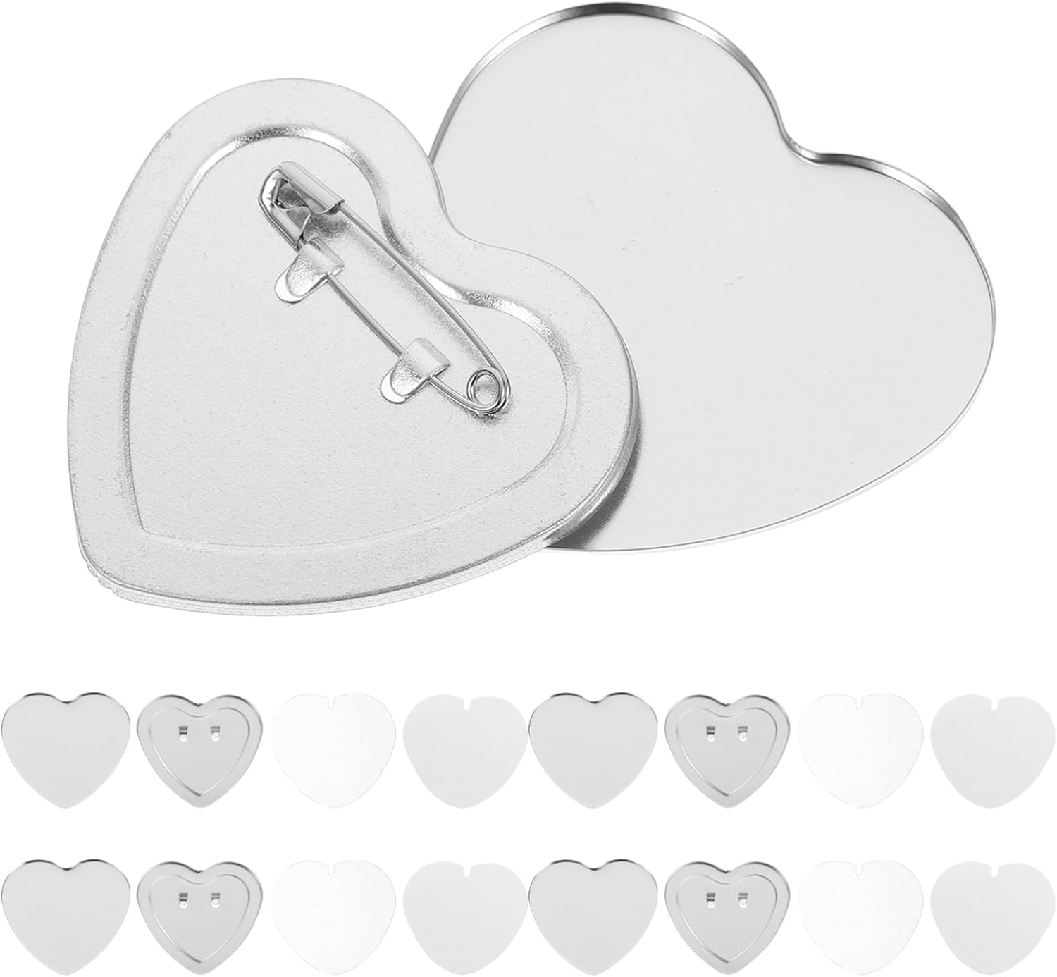 Housoutil 100 Sets Heart Shaped Button Badge Making Supplies Metal Blank Button Pins Kit for DIY Crafts for Memorial Pins and Accessories