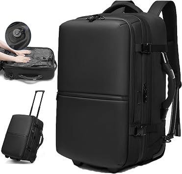 21" Vacuum Compression Backpack with Wheels, Expandable, Waterproof, Carry On Travel, Laptop Bag, Flight Approved Luggage Rolling Suitcase BackpacksBuilt-in Vacuum Backpack with wheels