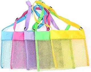 LEMAXELERS 5Pcs Breathable Mesh Beach Bags Toys and Sand Away Tote with Adjustable Straps Sand Toys and Towels Organization Storage Bags for Pool or Beach Travel Essentials (5 Pcs Colorful Shell Bags)