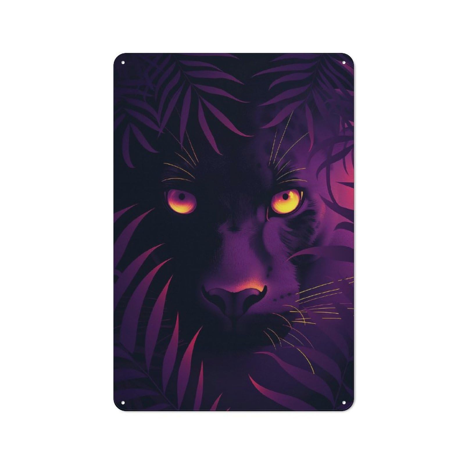 Junmoney Mystic Panther Vector Portrait With Glowing E Yes Industrial-Style Metal Plaque 30X20cm For Hallway Wall, A Winter Wall Decor Update For Hallway Decor Lovers