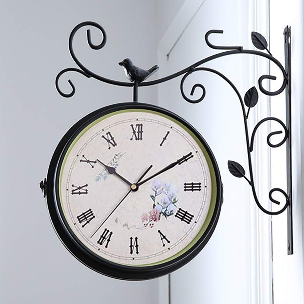 Horloge de gare en métal extérieur vintage double face avec cadre robuste étanche