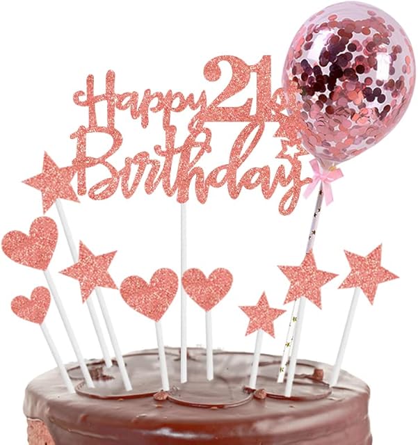 Personalised Happy 21st Birthday Cake Toppers Rose Gold for Her,Girl,Women,Happy Birthday Sign for Cake,11p Glitter Cupcake Topper Cake Topper 21st Birthday Cake Decorations for 21st Birthday Party