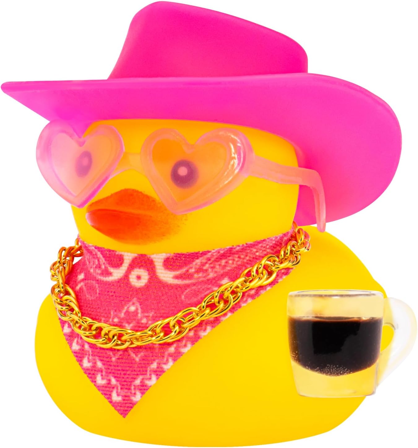 wonuu Rubber Ducks Funny Pink Duck, Cute Pink Car Accessories Duckies Car Dashboard Decoration Mini Ducky with Heart-Shaped Sunglasses, Bandana, Necklace, Hat (Coffee)
