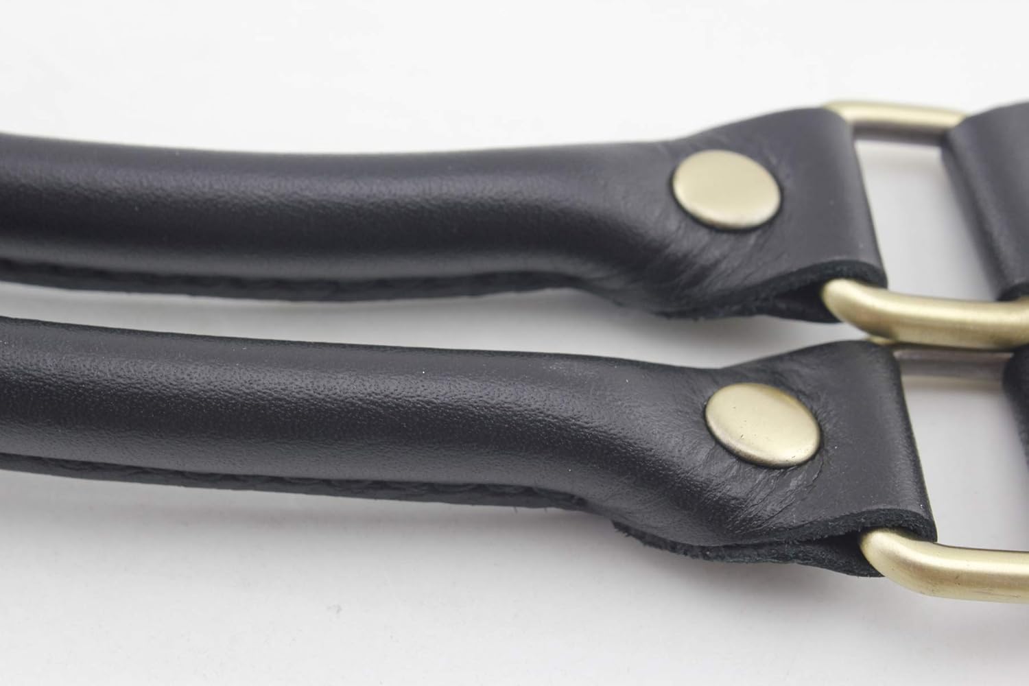 3dancraftit Pair of sew in Genuine Leather Handbag Purse Strap Handles with Alloy Clasps for Purse Bag Making Replacement 17" / 43.5cm Black T87