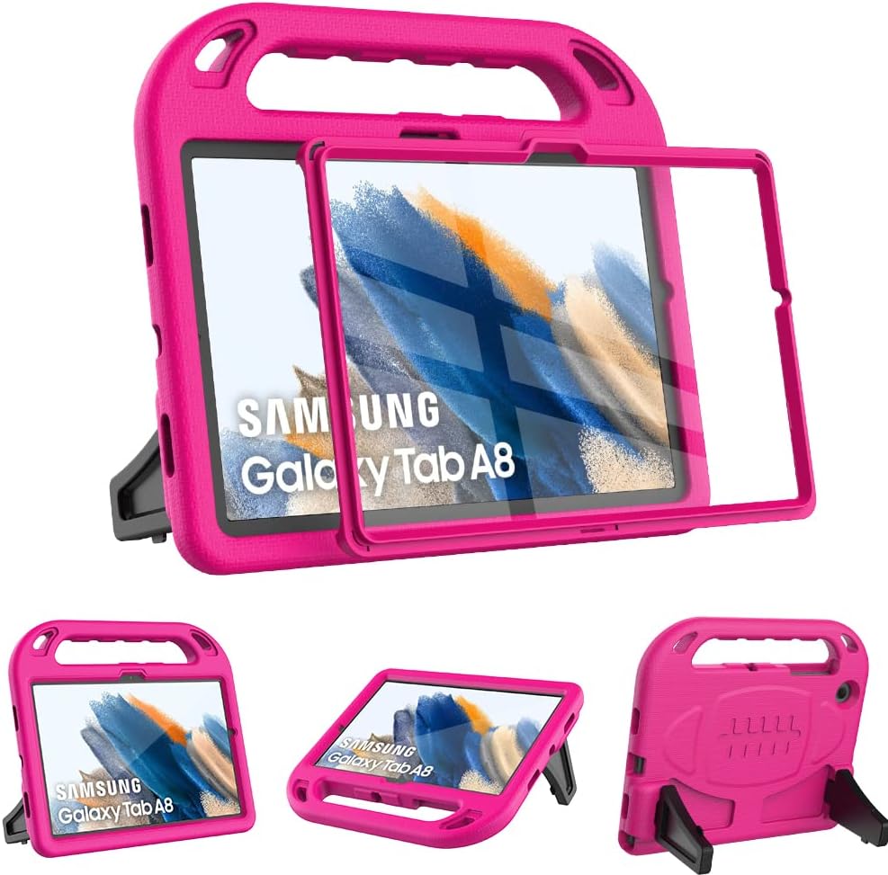 Surom Kids Case with Built-in Screen Protector for Samsung Galaxy Tab A8 10.5" 2022 (Model SM-X200/X205/X207), Shockproof Handle Stand Protective Case for Samsung Tab A8 10.5 Inch 2022, Rose Pink