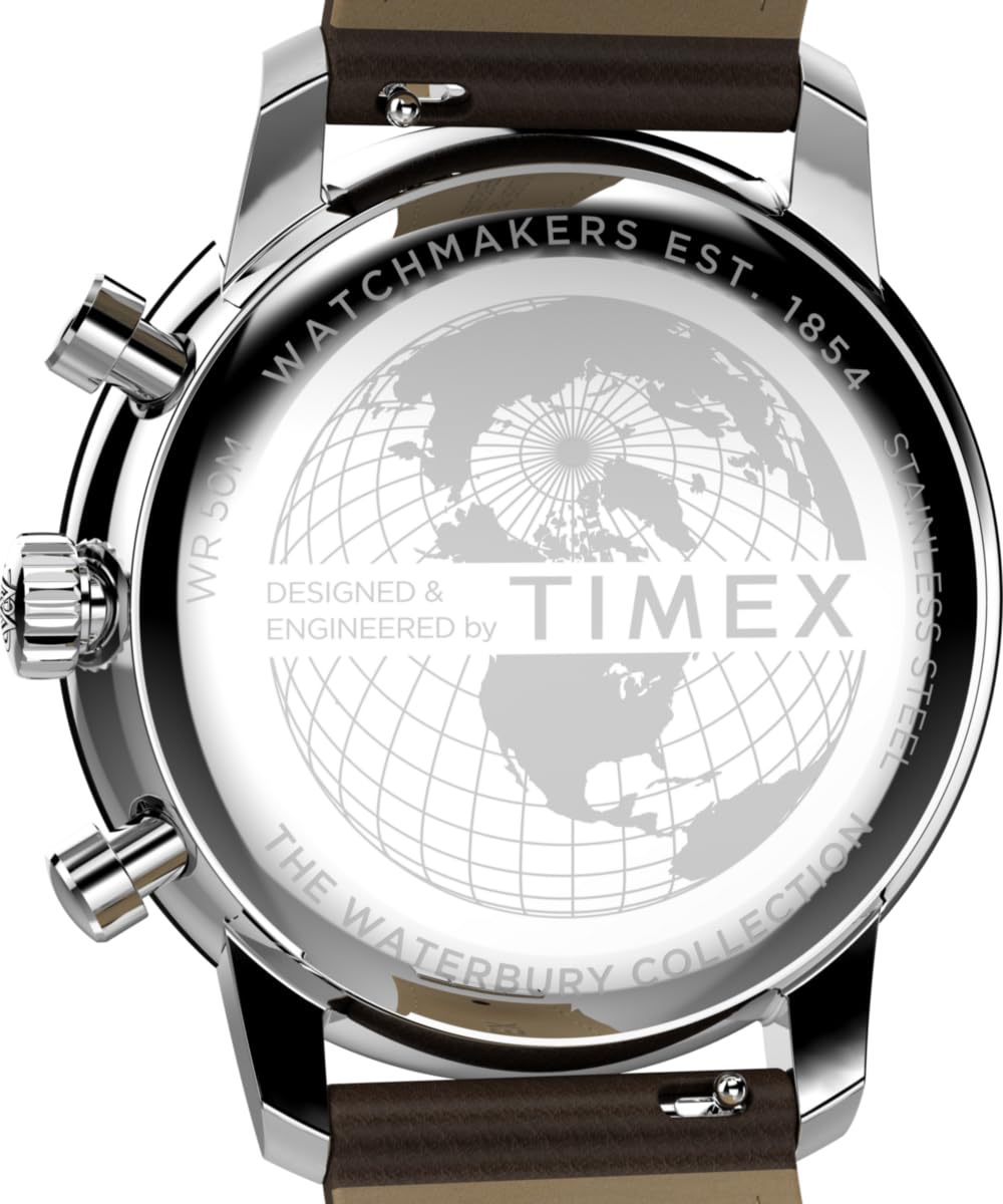 Timex Waterbury Metropolitan Chronograph Tw2Y23500 Zegarek Męski, 41 mm, Brązowy Skórzany Pasek, Kremowa Tarcza i Koperta ze Stali Nierdzewnej