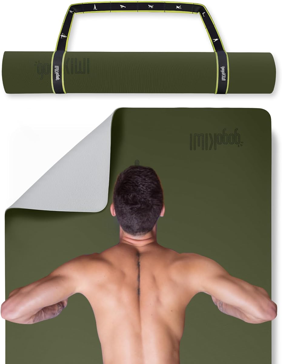 Colchoneta de yoga extra ancha para hombres y mujeres (72"L x 36"W) colchoneta antideslizante para fitness y ejercicio con marcas de alineación para yoga, pilates, entrenamientos en el suelo