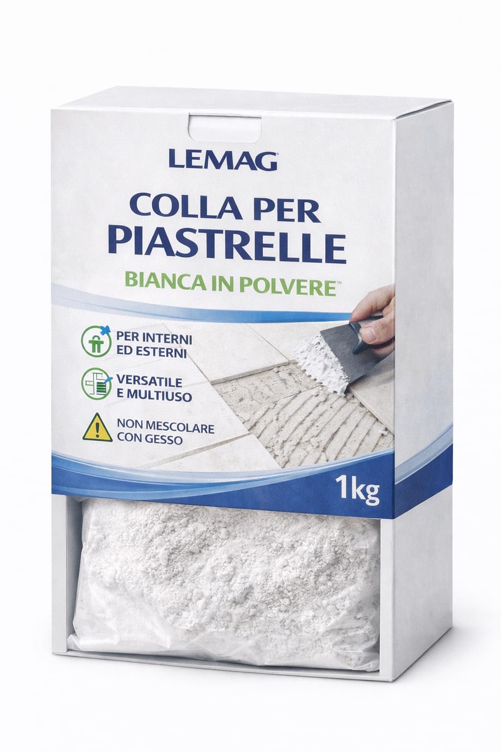 Colla per Piastrelle Bianca in Polvere 1 Kg – Alta Adesione – Per Pavimenti e Rivestimenti Interni ed Esterni – Lemag srl
