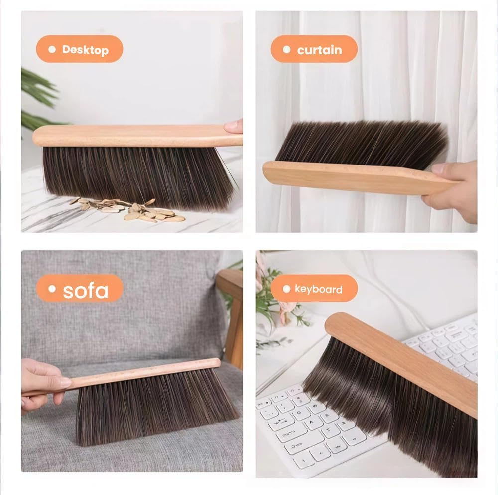 Wooden Hand Broom - Horsehair Cleaning Brushes for Workshop, Furniture, Automotive, Woodworking Surfaces | Natural Bristles, Ergonomic Handle
