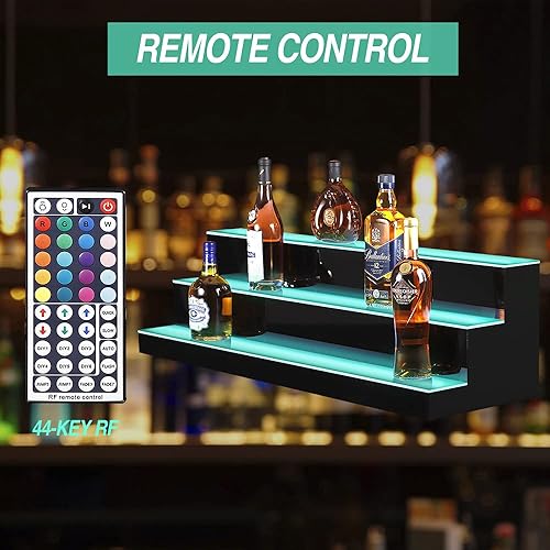 Miniatura 4 de Ageszoe Estante de exhibición de botellas de licor LED de acrílico de 40 pulgadas, 3 escalones, estante de barra iluminado de acrílico con control