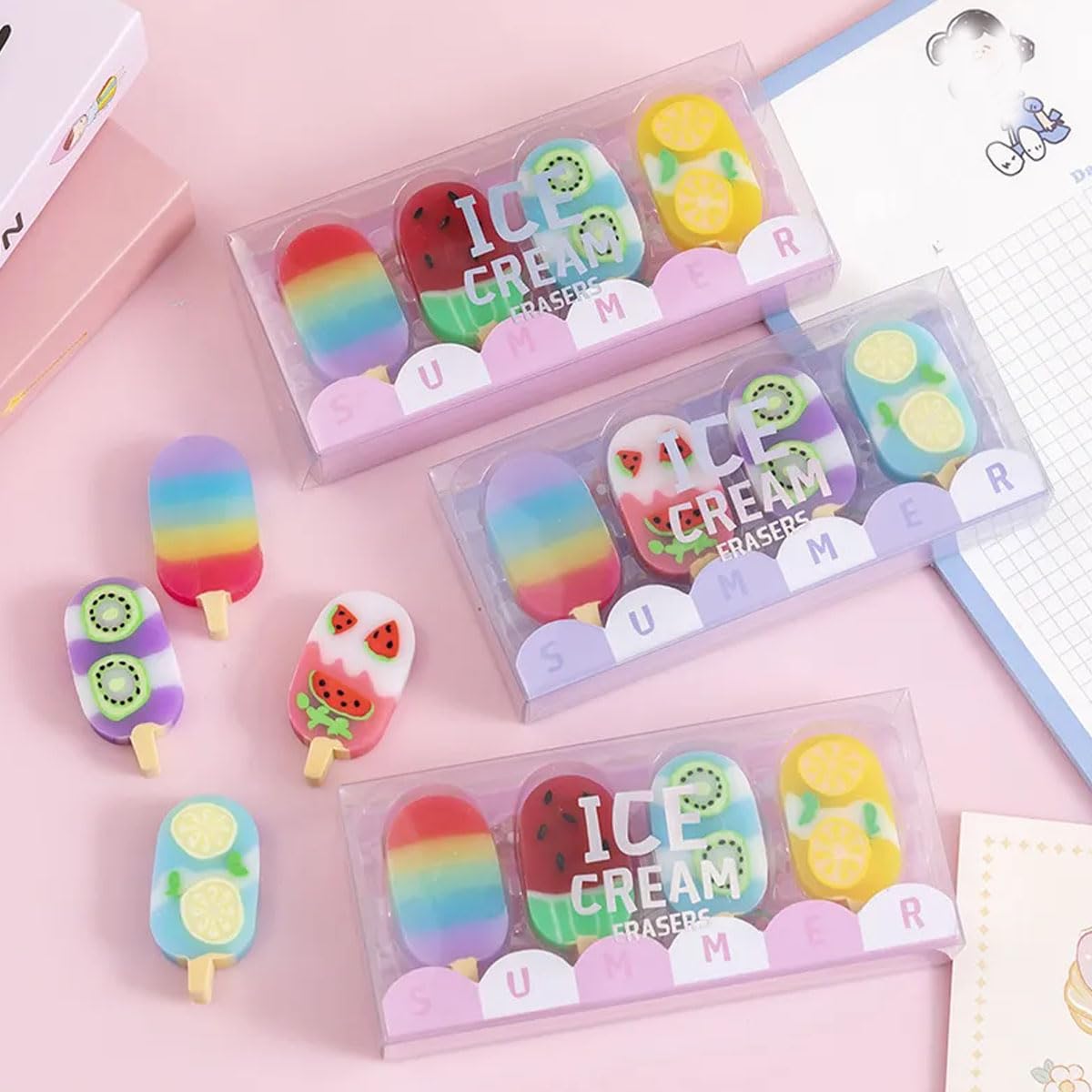 Amazon | おもしろ アイスクリーム 消しゴム かわいい スイカ 虹